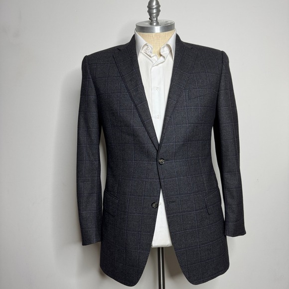Faconnable Super 120's Wool 56 EU 44L US Blazer Jacket Gray Check Mens - Picture 1 of 10